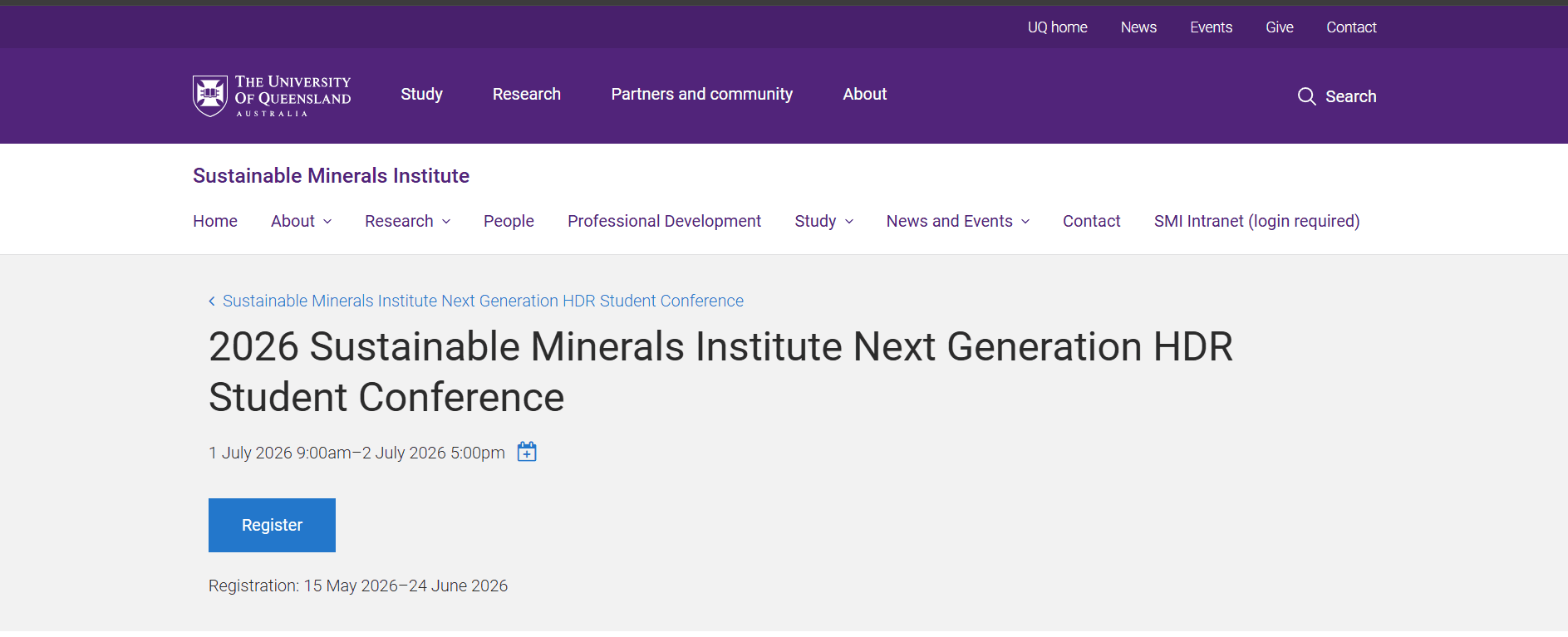 2026 Sustainable Minerals Institute Next Generation HDR Student Conference