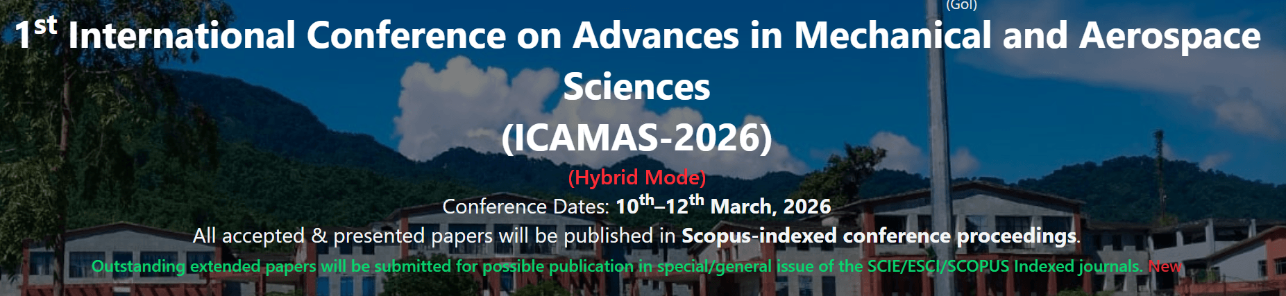1st International Conference on Advances in Mechanical and Aerospace Sciences (ICAMAS-2026)- Hybrid