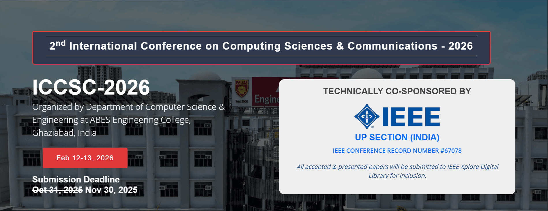 2nd International Conference on Computing Sciences and Communications (ICCSC-2026)